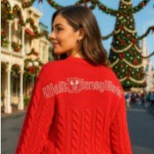 Disney Spirit Jersey Holiday Red Cable Knit Sweater - Size XL - NWT